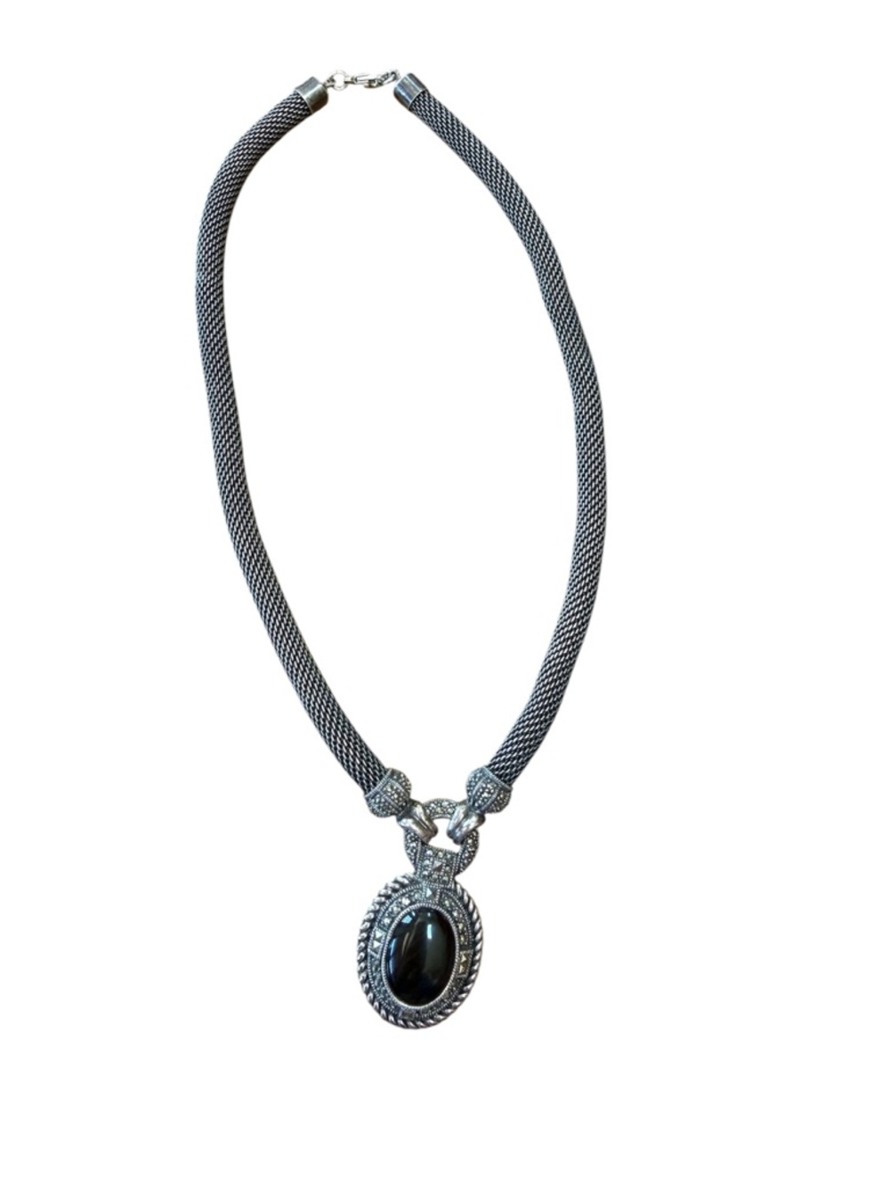 STERLING SILVER 925 18" TUBE CHAIN NECKLACE Black Onyx Pendant